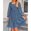 imageBTFBM Women Square Neck Smocked Dresses 2025 Summer Spring Long Sleeve Floral Swiss Dot Mini Boho Wedding Guest DressSwiss Dot Grey Blue