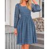imageBTFBM Women Square Neck Smocked Dresses 2025 Summer Spring Long Sleeve Floral Swiss Dot Mini Boho Wedding Guest DressSwiss Dot Grey Blue
