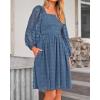 imageBTFBM Women Square Neck Smocked Dresses 2025 Summer Spring Long Sleeve Floral Swiss Dot Mini Boho Wedding Guest DressSwiss Dot Grey Blue