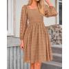 imageBTFBM Women Square Neck Smocked Dresses 2025 Summer Spring Long Sleeve Floral Swiss Dot Mini Boho Wedding Guest DressSwiss Dot Khaki