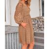 imageBTFBM Women Square Neck Smocked Dresses 2025 Summer Spring Long Sleeve Floral Swiss Dot Mini Boho Wedding Guest DressSwiss Dot Khaki