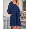 imageBTFBM Women Square Neck Smocked Dresses 2025 Summer Spring Long Sleeve Floral Swiss Dot Mini Boho Wedding Guest DressSwiss Dot Navy