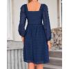 imageBTFBM Women Square Neck Smocked Dresses 2025 Summer Spring Long Sleeve Floral Swiss Dot Mini Boho Wedding Guest DressSwiss Dot Navy