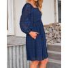imageBTFBM Women Square Neck Smocked Dresses 2025 Summer Spring Long Sleeve Floral Swiss Dot Mini Boho Wedding Guest DressSwiss Dot Navy