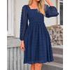 imageBTFBM Women Square Neck Smocked Dresses 2025 Summer Spring Long Sleeve Floral Swiss Dot Mini Boho Wedding Guest DressSwiss Dot Navy