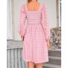 imageBTFBM Women Square Neck Smocked Dresses 2025 Summer Spring Long Sleeve Floral Swiss Dot Mini Boho Wedding Guest DressSwiss Dot Pink