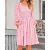 imageBTFBM Women Square Neck Smocked Dresses 2025 Summer Spring Long Sleeve Floral Swiss Dot Mini Boho Wedding Guest DressSwiss Dot Pink