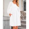 imageBTFBM Women Square Neck Smocked Dresses 2025 Summer Spring Long Sleeve Floral Swiss Dot Mini Boho Wedding Guest DressSwiss Dot White