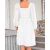 imageBTFBM Women Square Neck Smocked Dresses 2025 Summer Spring Long Sleeve Floral Swiss Dot Mini Boho Wedding Guest DressSwiss Dot White