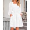 imageBTFBM Women Square Neck Smocked Dresses 2025 Summer Spring Long Sleeve Floral Swiss Dot Mini Boho Wedding Guest DressSwiss Dot White