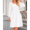 imageBTFBM Women Square Neck Smocked Dresses 2025 Summer Spring Long Sleeve Floral Swiss Dot Mini Boho Wedding Guest DressSwiss Dot White