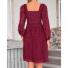 imageBTFBM Women Square Neck Smocked Dresses 2025 Summer Spring Long Sleeve Floral Swiss Dot Mini Boho Wedding Guest DressSwiss Dot Wine Red