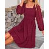 imageBTFBM Women Square Neck Smocked Dresses 2025 Summer Spring Long Sleeve Floral Swiss Dot Mini Boho Wedding Guest DressSwiss Dot Wine Red