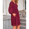 imageBTFBM Women Square Neck Smocked Dresses 2025 Summer Spring Long Sleeve Floral Swiss Dot Mini Boho Wedding Guest DressSwiss Dot Wine Red