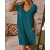 imageBTFBM Women V Neck Short Sleeve Summer Dresses Beach 2025 Spring Casual Loose Tunic Short TShirt Dress Pajamas PocketsDark Lake Blue