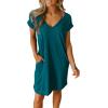 imageBTFBM Women V Neck Short Sleeve Summer Dresses Beach 2025 Spring Casual Loose Tunic Short TShirt Dress Pajamas PocketsDark Lake Blue