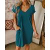 imageBTFBM Women V Neck Short Sleeve Summer Dresses Beach 2025 Spring Casual Loose Tunic Short TShirt Dress Pajamas PocketsDark Lake Blue