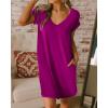 imageBTFBM Women V Neck Short Sleeve Summer Dresses Beach 2025 Spring Casual Loose Tunic Short TShirt Dress Pajamas PocketsDark Purple Red