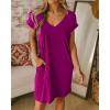 imageBTFBM Women V Neck Short Sleeve Summer Dresses Beach 2025 Spring Casual Loose Tunic Short TShirt Dress Pajamas PocketsDark Purple Red