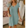 imageBTFBM Women V Neck Short Sleeve Summer Dresses Beach 2025 Spring Casual Loose Tunic Short TShirt Dress Pajamas PocketsGrey Green