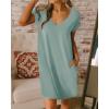 imageBTFBM Women V Neck Short Sleeve Summer Dresses Beach 2025 Spring Casual Loose Tunic Short TShirt Dress Pajamas PocketsGrey Green