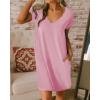imageBTFBM Women V Neck Short Sleeve Summer Dresses Beach 2025 Spring Casual Loose Tunic Short TShirt Dress Pajamas PocketsLight Pink