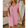 imageBTFBM Women V Neck Short Sleeve Summer Dresses Beach 2025 Spring Casual Loose Tunic Short TShirt Dress Pajamas PocketsLight Pink