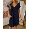 imageBTFBM Women V Neck Short Sleeve Summer Dresses Beach 2025 Spring Casual Loose Tunic Short TShirt Dress Pajamas PocketsNavy