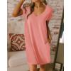 imageBTFBM Women V Neck Short Sleeve Summer Dresses Beach 2025 Spring Casual Loose Tunic Short TShirt Dress Pajamas PocketsPink