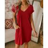 imageBTFBM Women V Neck Short Sleeve Summer Dresses Beach 2025 Spring Casual Loose Tunic Short TShirt Dress Pajamas PocketsRed