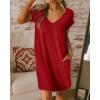imageBTFBM Women V Neck Short Sleeve Summer Dresses Beach 2025 Spring Casual Loose Tunic Short TShirt Dress Pajamas PocketsRed