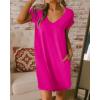 imageBTFBM Women V Neck Short Sleeve Summer Dresses Beach 2025 Spring Casual Loose Tunic Short TShirt Dress Pajamas PocketsRose Pink