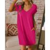 imageBTFBM Women V Neck Short Sleeve Summer Dresses Beach 2025 Spring Casual Loose Tunic Short TShirt Dress Pajamas PocketsRose Red