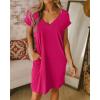 imageBTFBM Women V Neck Short Sleeve Summer Dresses Beach 2025 Spring Casual Loose Tunic Short TShirt Dress Pajamas PocketsRose Red