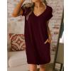 imageBTFBM Women V Neck Short Sleeve Summer Dresses Beach 2025 Spring Casual Loose Tunic Short TShirt Dress Pajamas PocketsWine Red