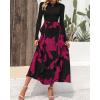 imageBTFBM Womens Floral Maxi Dress 2025 Spring Fall Casual Crewneck Long Sleeve Ruffle Flowy Cocktail Wedding Guest DressesBig Floral Purple Red