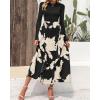 imageBTFBM Womens Floral Maxi Dress 2025 Spring Fall Casual Crewneck Long Sleeve Ruffle Flowy Cocktail Wedding Guest DressesWhite Floral Black