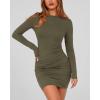 imageBTFBM Womens Spring Fashion 2025 Long Sleeve Boat Neck Mini Dress Slim Fit Party Club Short Tight Basic Bodycon DressesArmy Green