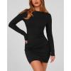 imageBTFBM Womens Spring Fashion 2025 Long Sleeve Boat Neck Mini Dress Slim Fit Party Club Short Tight Basic Bodycon DressesBlack