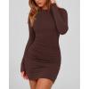 imageBTFBM Womens Spring Fashion 2025 Long Sleeve Boat Neck Mini Dress Slim Fit Party Club Short Tight Basic Bodycon DressesBrown