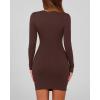 imageBTFBM Womens Spring Fashion 2025 Long Sleeve Boat Neck Mini Dress Slim Fit Party Club Short Tight Basic Bodycon DressesBrown