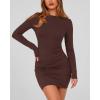 imageBTFBM Womens Spring Fashion 2025 Long Sleeve Boat Neck Mini Dress Slim Fit Party Club Short Tight Basic Bodycon DressesBrown