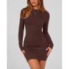 imageBTFBM Womens Spring Fashion 2025 Long Sleeve Boat Neck Mini Dress Slim Fit Party Club Short Tight Basic Bodycon DressesBrown