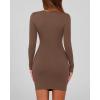 imageBTFBM Womens Spring Fashion 2025 Long Sleeve Boat Neck Mini Dress Slim Fit Party Club Short Tight Basic Bodycon DressesCoffee