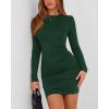 imageBTFBM Womens Spring Fashion 2025 Long Sleeve Boat Neck Mini Dress Slim Fit Party Club Short Tight Basic Bodycon DressesDark Green