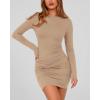 imageBTFBM Womens Spring Fashion 2025 Long Sleeve Boat Neck Mini Dress Slim Fit Party Club Short Tight Basic Bodycon DressesKhaki