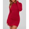 imageBTFBM Womens Spring Fashion 2025 Long Sleeve Boat Neck Mini Dress Slim Fit Party Club Short Tight Basic Bodycon DressesRed