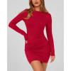 imageBTFBM Womens Spring Fashion 2025 Long Sleeve Boat Neck Mini Dress Slim Fit Party Club Short Tight Basic Bodycon DressesRed