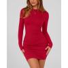 imageBTFBM Womens Spring Fashion 2025 Long Sleeve Boat Neck Mini Dress Slim Fit Party Club Short Tight Basic Bodycon DressesRed