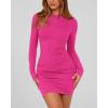 imageBTFBM Womens Spring Fashion 2025 Long Sleeve Boat Neck Mini Dress Slim Fit Party Club Short Tight Basic Bodycon DressesRose Red